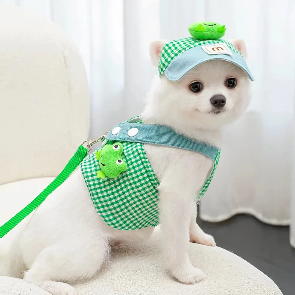 Cute Pet Outfit Set β 3-in-1 Harness, Leash & Cap
